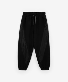 Брюки-джоггеры с отделкой из нейлона чёрные для девочки Gulliver, 140, 22409GJC5603