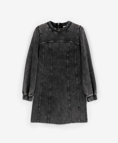 Платье с длинным рукавом из футера с эффектом варки серое Gulliver, 152, 22407GJC5001