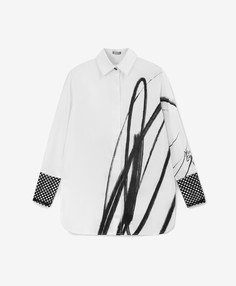 Рубашка текстильная удлинённая с монопринтом белая для девочки Gulliver, 164, 22407GJC2201