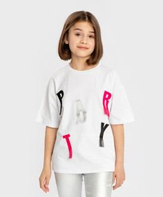 Футболка с коротким рукавом, party и бахромой белая Button Blue, 116, 224BBGP1203