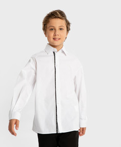 Рубашка с длинным рукавом и контрастной тесьмой белая Button Blue, 104, 224BBBP2301