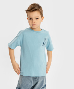 Футболка с коротким рукавом и принтом голубая для мальчика Button Blue, 128, 224BBBMC1203