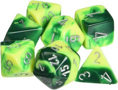 Набор кубиков Chessex 7-dice set Gemini Green-Yellow-Silver Polyhedral