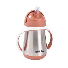 Поильник с трубочкой Beaba TASSE PAILLE INOX Terracot 240мл 8м+