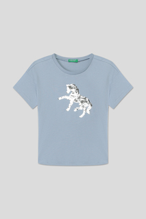 Футболка детская Benetton 3I1XC10IA, голубой, 140