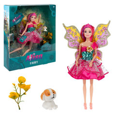 Кукла Alisa Fairy Фея с фиолетовой прядью, крыльями, цветами и щенком, 29 см 1toy