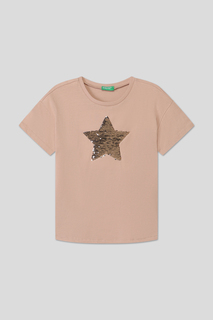 Футболка детская Benetton 3I1XC10IA, бежевый, 128