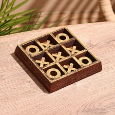 Игра настольная "Крестики-нолики" 13х13 см, дерево шишам, латунь No Brand