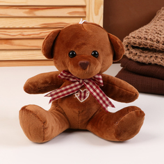 Мягкая игрушка Мишка, с бантиком, 18 см, цвет коричневый No Brand