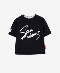 Футболка с оригинальным принтом синяя для мальчика Gulliver (134)