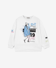 Толстовка с интересным принтом белая для девочки Gulliver (116)