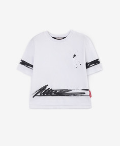 Футболка с фактурным принтом белая для мальчика Gulliver (104)