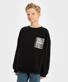 Толстовка с принтом черная для мальчика Button Blue, 146, 224BBBJC1607