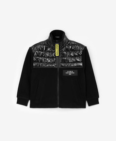 Толстовка флисовая с отделкой из блестящей плащовки чёрная Gulliver, 128, 22406BMC1604