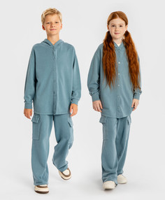 Худи оверсайз на кнопкахи эффектом варки синее детское Button Blue, 134, 224BBGJC1609