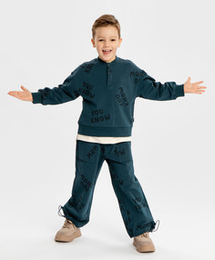 Толстовка принтованная в стиле поло синяя для мальчика Button Blue, 110, 224BBBMC1603