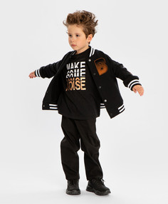 Толстовка на кнопках с принтом и аппликацией черная Button Blue, 122, 224BBBP1603