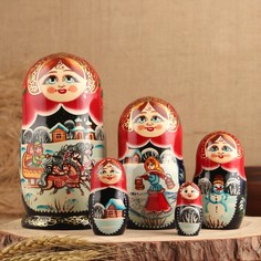 Матрёшка «Тройка», красный платок, 5 кукольная, люкс No Brand