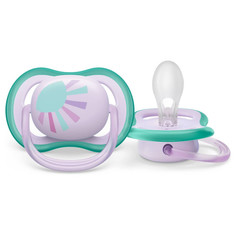 Пустышка детская, philips avent, ultra air 0-6 мес scf086/0 с футляром, фиолетовый