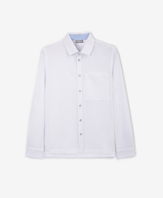 Рубашка с длинным рукавом из пике с застежкой на кнопки белая для мальчика Gulliver (158)