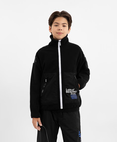 Толстовка флисовая распашная с отделкой из плащовки чёрная Gulliver, 158, 22412BJC1605