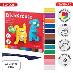 Пластилин erichkrause jolly friends, 12 цветов, 216 г, со стеком, в картонной упаковке
