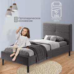 Детская односпальная кровать от 3 лет AMI MEBEL Одри 90х190 с мягким изголовьем, серый