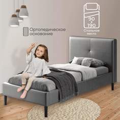 Детская односпальная кровать от 3 лет AMI MEBEL Одри 90х190 с мягким изголовьем, серый