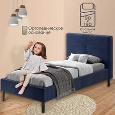 Детская односпальная кровать от 3 лет AMI MEBEL Одри 90х190 с мягким изголовьем, синий