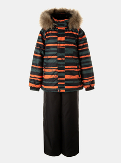 Комплект верхней одежды детский Huppa Winter, 43142-ярко-оранжевые полосы черный, 140