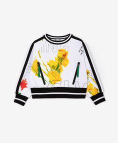 Свитшот с ярким цветочным рисунком белый для девочки Gulliver (110)