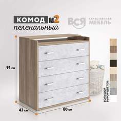 Комод пеленальный 2 ВСЯ мебель, Вотан - цемент светлый, 80х91х43см