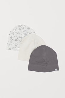 Шапка детская H&M Cotton Jersey Hats 0825744003 белая/серая 86/92