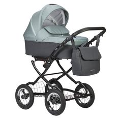 Коляска 2в1 Indigo Baby Charlotte Sity Classic 02, тёмно-серая, шалфей