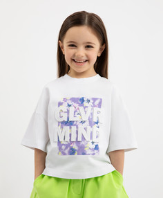 Футболка оверсайз с крупным декором белая для девочки Gulliver (98)