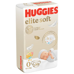 Подгузники Huggies Elite Soft для новорожденных до 3,5 кг, 0+ размер, 50 шт