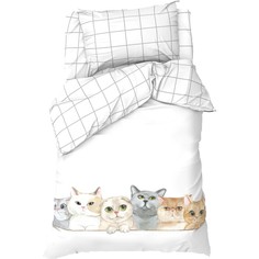 Постельное белье Этель 1,5 сп Happy cats 143х215 см, 150х214 см, 50х70 см -1 шт, 100 % х No Brand