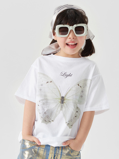 Футболка детская Happy Baby 88211, white butterfly , 128