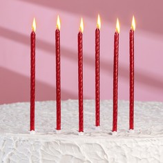 Свечи для торта "Классические" с подставкой, 13 см, 6 шт, рубиновые No Brand