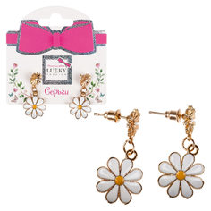 Серьги-гвоздики Lukky Fashion с подвесками металл+эмаль Ромашки