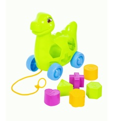 Каталка-сортер на веревочке Феникс Toys Динозаврик: сортер и 5 фигур, микс 2 вида
