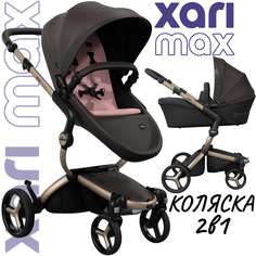 Коляска 2в1 Mima Xari Max Chocolate Brown с матрасиками Rose Pink Розовый на шасси шампа