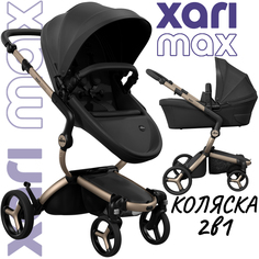 Коляска 2в1 Mima Xari Max Black с матрасиком Black Черный на шасси шампань