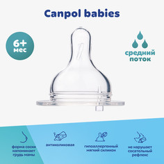 Соска для бутылочек CANPOL BABIES с широким горлом, средний поток, 6м+