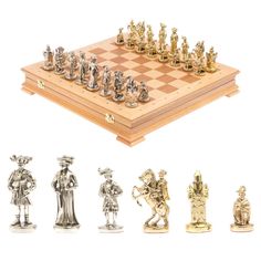 Шахматный ларец Средневековье доска бук 43,5х43,5 см Уральский сувенир