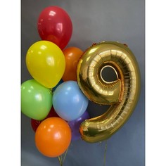 Набор шаров с гелием №176 С цифрой 9, 10 шт No Brand