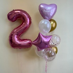 Набор шаров с гелием №545 С цифрой 2, 7 шт No Brand