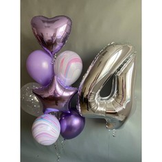 Набор шаров с гелием №357 С цифрой 4, 7 шт No Brand