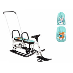 Снегокат Барс 507 TWINS BABY Wheel разборный для двоих, с двумя складными спинками белый Bars
