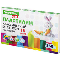 Пластилин классический BRAUBERG KIDS, 18 цветов, 360 г, со стеком, 106510, (2шт.)